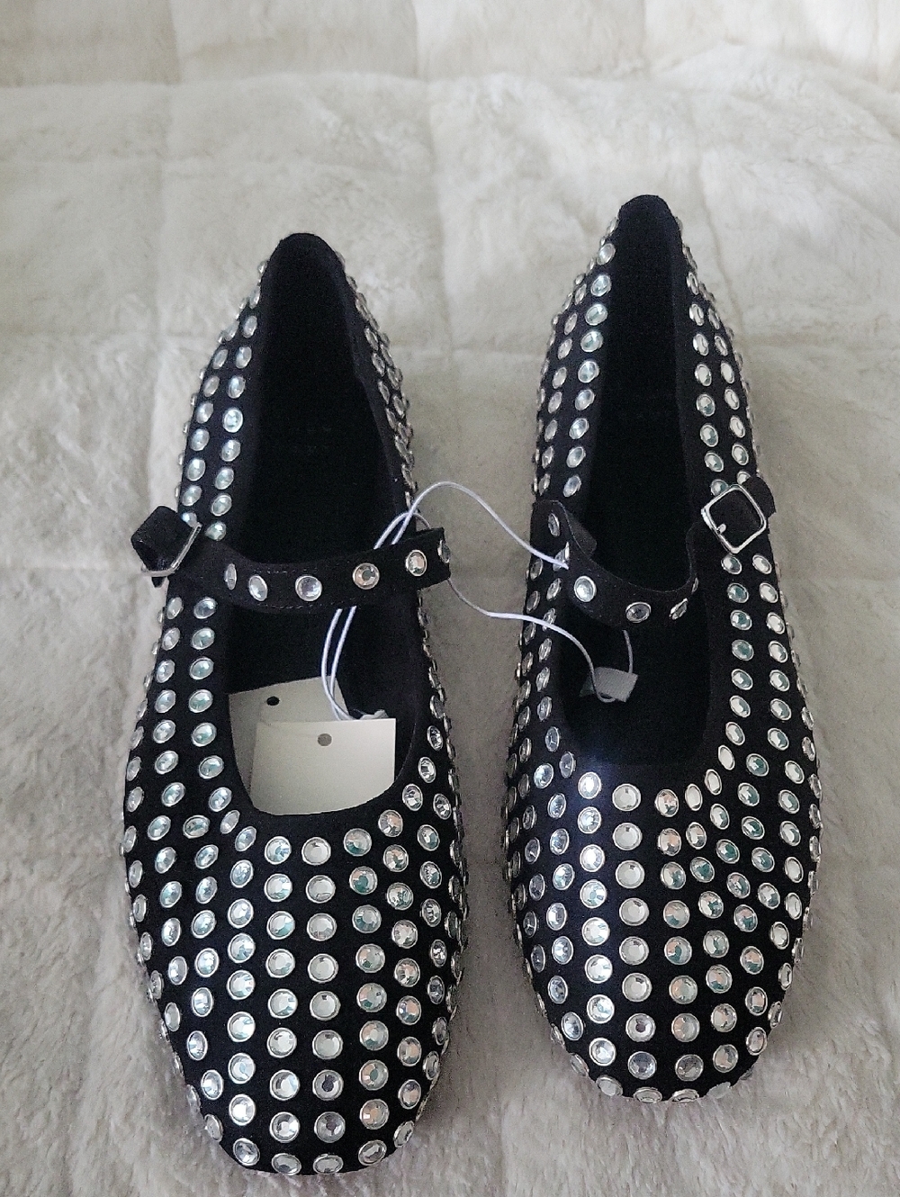 A New Day Black Mary Jane Flats with Silver Studs Size11)